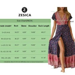 Women's 2023 Bohemian Floral Printed Wrap V Neck Short Sleeve Split Beach Party Maxi Dress

