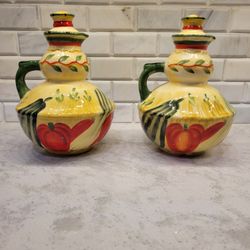 Vintage Certified International Pamela Gladding Oil & Vinegar Jars w/top Creut NEW
