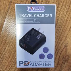 USB C Fast Charger/ Cable 65W output Type-C +USB-A Adapter for Samsung S25 S24 S23 S22 Black+3FT Cable