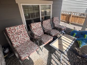 Outdoor Patio Lounge Set – 4 Cushioned Chairs + Coffee Table (Metal Frame)