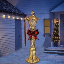 48Inch Outdoor Christmas Lighted Shiny Lamppost Yard Decor with Pre-Lit Light Up 120 LED Warm White Lights,Stand Easy-Assembly Reusable for Holiday Xm