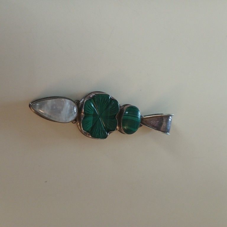 Malachite Moonstone Silver Pendant 