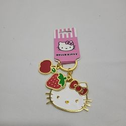 Sanrio Hello Kitty W/ Fruity Charms Gold Tone Keychain NWT