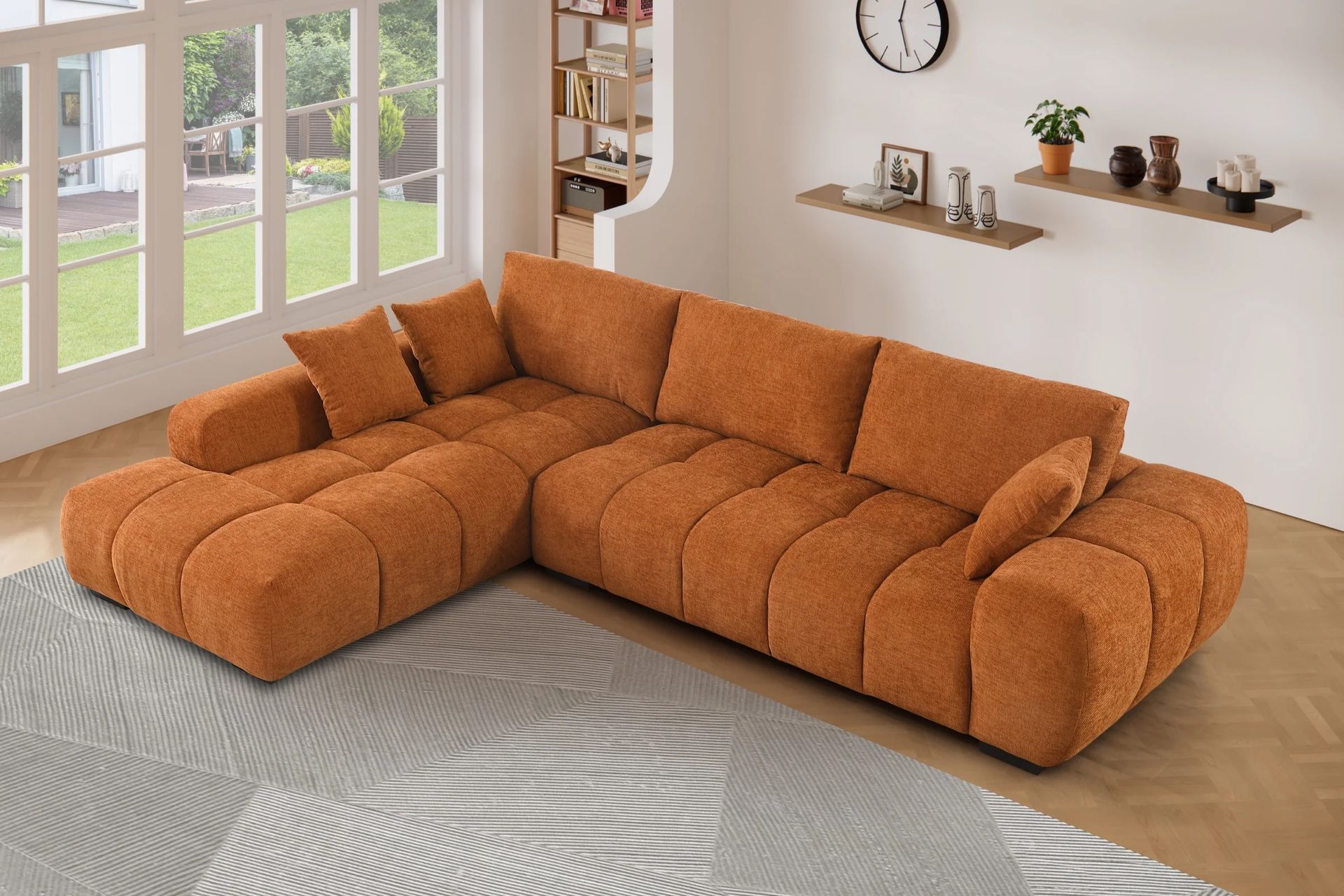 Lounge Style Tufted L-Shaped Chaise Sectional Sofa Couch