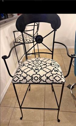 Black Wrought Iron Bar Stool with Arms