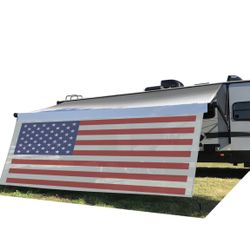U8-RV Awning Sun Shade Screen 8' X 20' 3'' (American Flag) Gray Mesh Sunshade Camper Trailer Awning Shade Screen UV Blocker Completed Kits