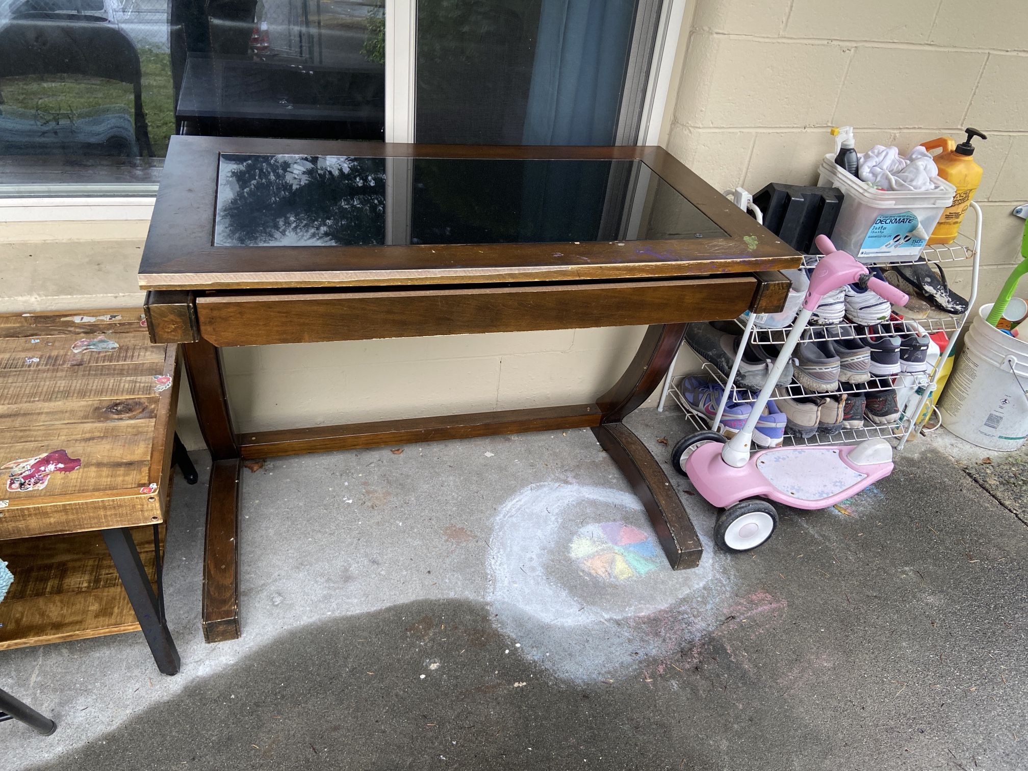 Free Office Study Desk Drawer Glass Top