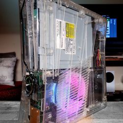 Rare Xbox 360 S RGH3 w/ Transparent Ghost Case + Custom LED Fan
