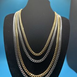 Cuban Chain 14k Gold Plated 4mm 20”22”24” NON Tarnish - Water Friendly