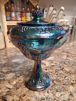 Vintage Indiana Harvest iridescent candy dish with lid