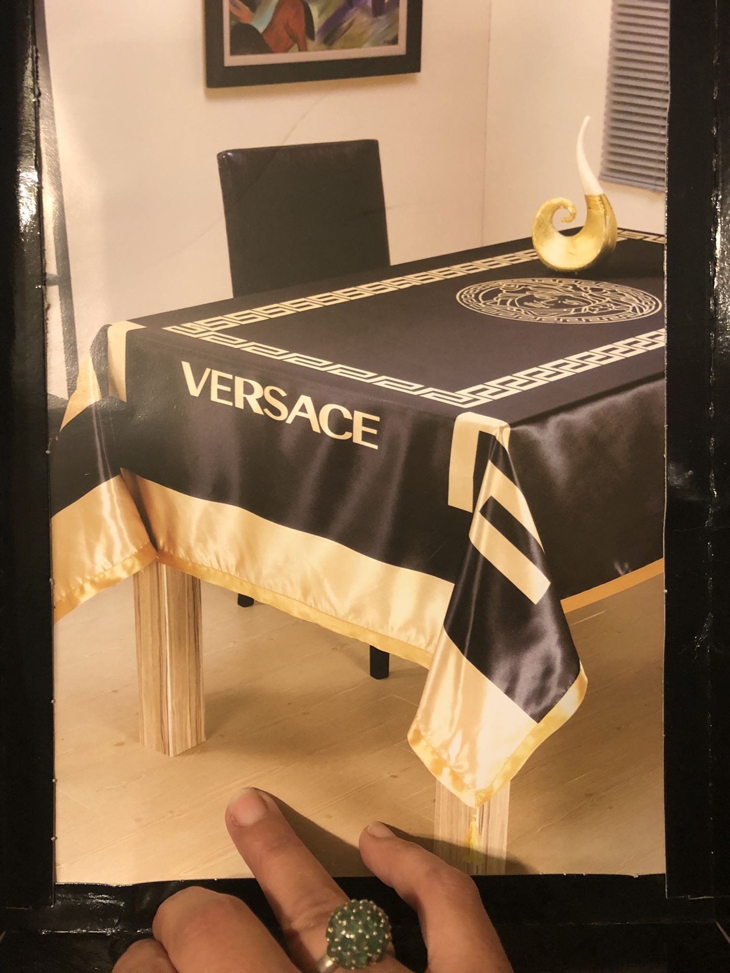 VERSACE $2K Gold Black Tablecloth Table NEW w BOX! Holiday gift*pick up -Surprise!