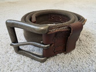 Abercrombie & Fitch A&F Canvas Leather Belt Olive Brown L/XL Rugged