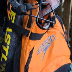 girls softball bag, bat, mask