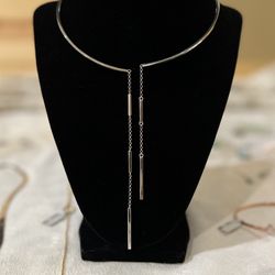 Rhodium Plated Sterling Silver Collar Necklace