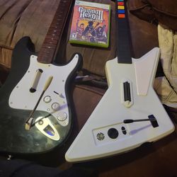 Xbox 360 guitar hero wired Xplorer guitar
Rockband wireless guitar 
Guitar hero legends of rock game
