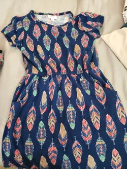 Navy Blue Feather Print Dress with Pockets