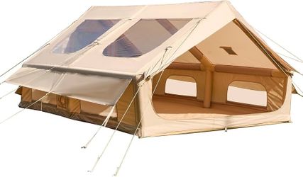 2411c $350  EROMMY 6-8 Person Inflatable Camping Tent, 13 x 10 FT 4 Season Blow Up Glamping Tent with Stove Jack, Dual Skylights, Mesh Windows, Extend