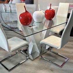 White Chrome 5 Piece Dining Table 