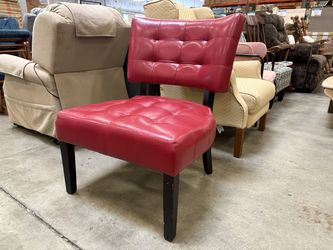 Contemporary Red Tufted Leather Accent Chair