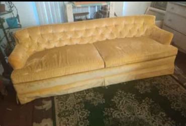 60s/70s velvet sofa and coffee table