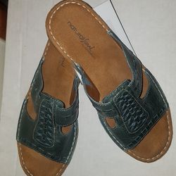 Naturalizer sandals, dark green leather & suede, size 8
