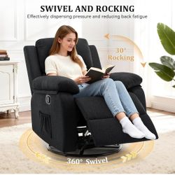 Recliner Chair, 360 Swivel Rocker Chair for Adults, Small Rocking Recliner for Small Spaces, Upholstered Fabric Glider Recliner Nursery (Swivel Rocker