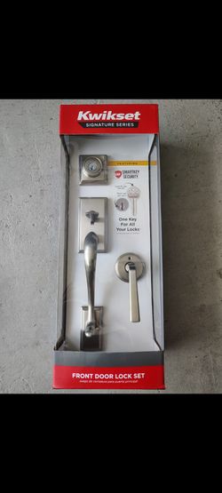 Kwikset Hawthorne Single Cylinder Door Handleset with Trafford Handle Satin Nickel SmartKey Security