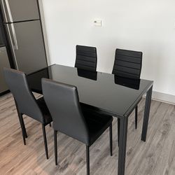 Dining Table Black Glass Table With 4 Chairs 