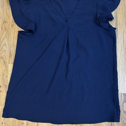 Navy blue ruffle sleeve top size large