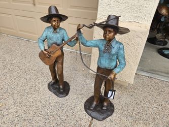Pair Of Bronze Children Cowboys 