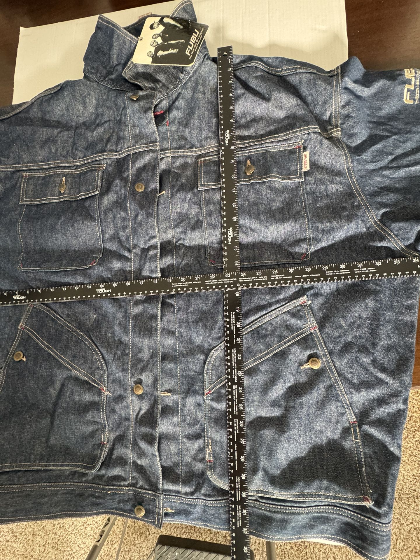 Pre Owned FUBU Denim Jacket Blue Men Size 5XL I have not tried to wash stains.