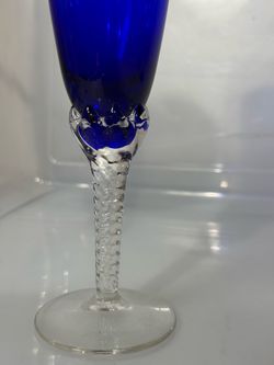 Vintage Cobalt Blue Champagne Flute with Clear Stem