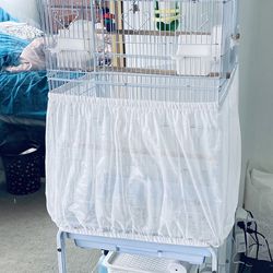 Nice Like New White Birdcage With Open Top Option And Stand