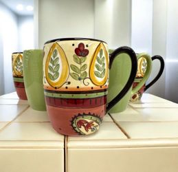 Tabletops Unlimited España Lexi Set of 6 Coffee Mugs Ceramic Hand Painted