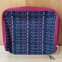 Lancome Red/Black Wrap Around Zip Square Cosmetic Travel Makeup Bag Pouch