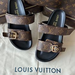 Louis Vuitton Brown Monogram Slide Sandals 