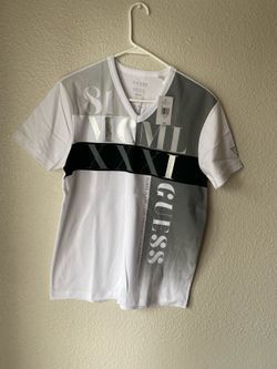 Brand new Men’s Guess brand white and gray colored V-Neck Shirt  Up For Sale