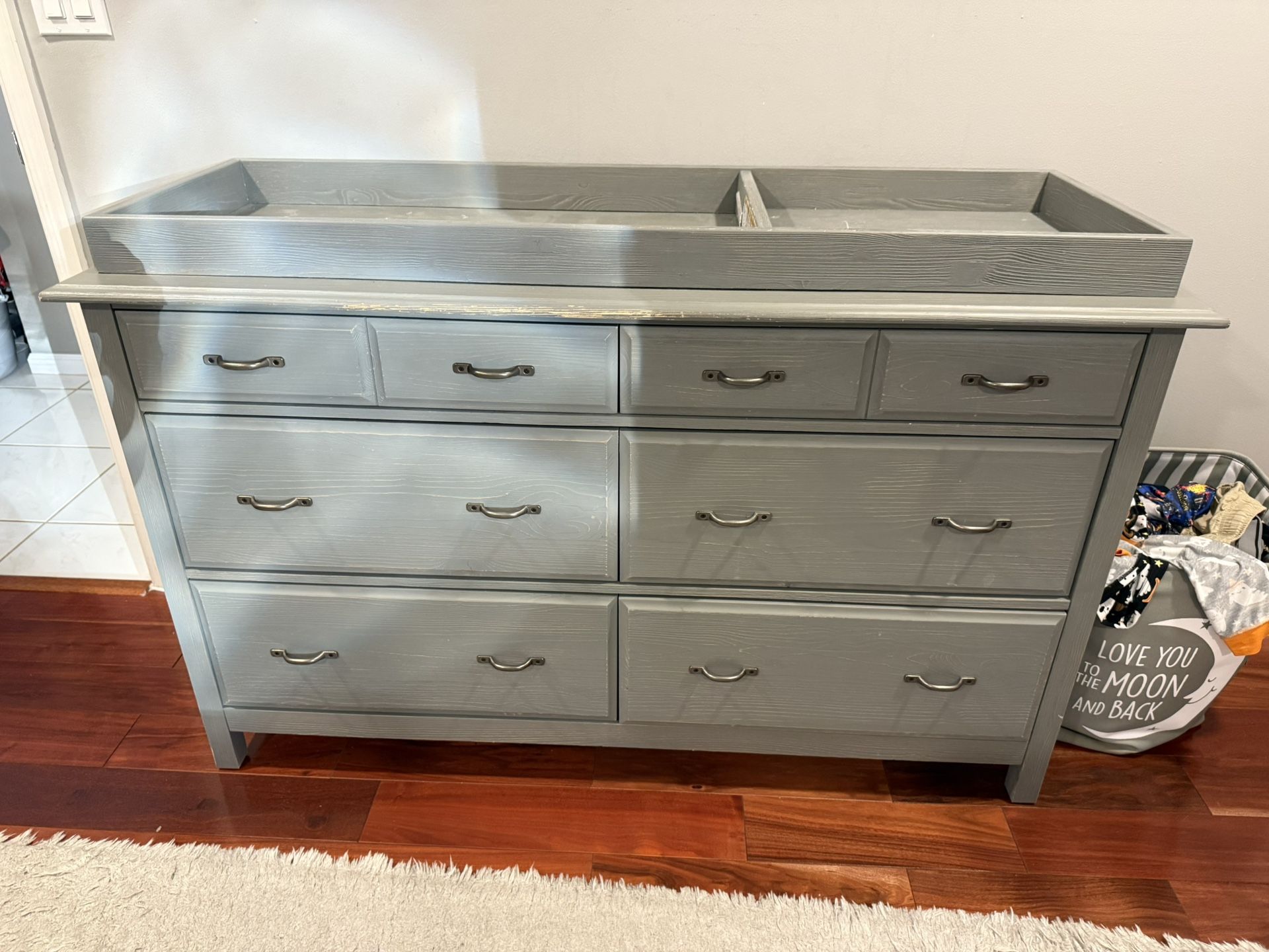 Pottery barn crib and dresser Rory set in gray