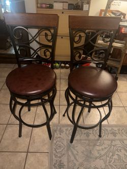 Leather and metal stools with back Leather and metal stools with back