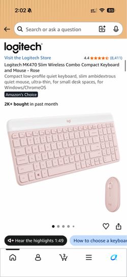 Logitech MK470 Slim Wireless Combo Compact Keyboard and Mouse - Rose Compact low-profile quiet keyboard, slim ambidextrous quiet mouse, ultra-thin, fo