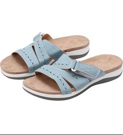 Slide Sandals for Women Adjustable Wide Strap, Color Blue, Size 10.5