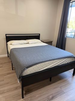 Modern Queen platform bed with sealy mattress Cama Colchon cot sleep 🛌
