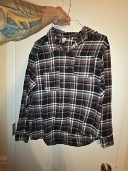 HM Divided Mens Black Grey White Red Brown Plaid Flannel Button Down Shirt Size M
