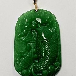 Gold Jade Koi Fish Pendant 