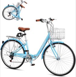 CamPingSurvivals Foldable Cruiser Bike 7-Speed Cruiser Bike 26Inch Bicycle with Ergonomic Upright Frame, Effortless 7-Speed Shifting and Lightweight D