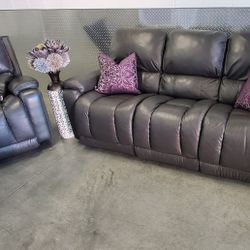 Beautiful, Elegant Luxury, Upscale, All Electric, Powered Italian Leather, Double Reclining Sofa And Matching Rocker Recliner La-Z-Boy Chair
