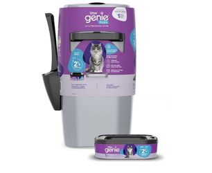 Litter Genie Plus Pail (Silver) | Cat Litter Box Waste Disposal System for Odor Control | Includes 1 Square Refill Bag