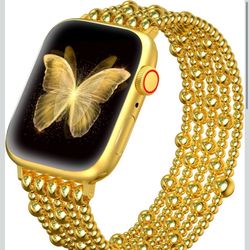 Gold Beaded Bracelet Band Compatible with Apple Watch Band 41mm/40mm/38mm(Gold)