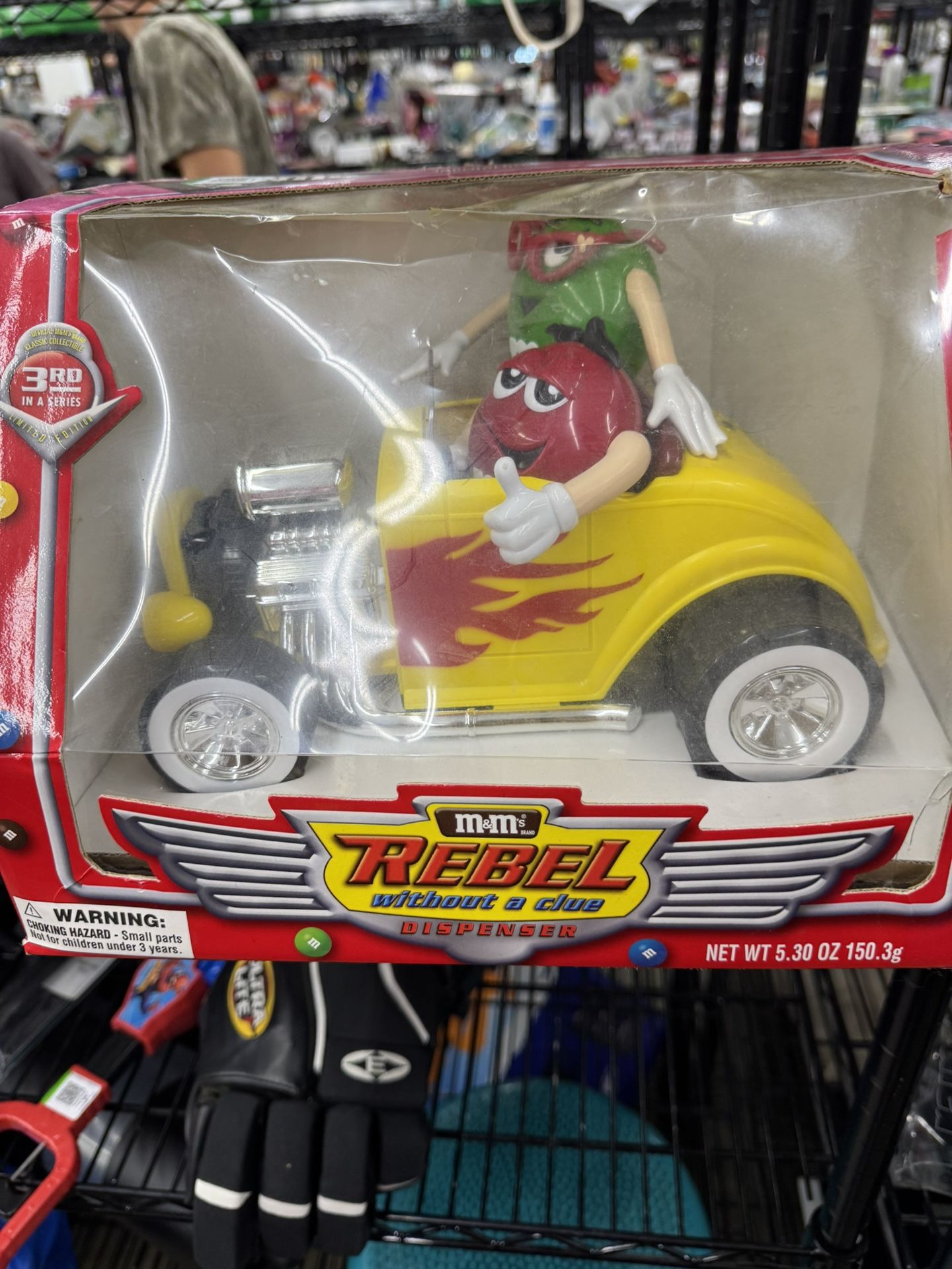 VTG M&M Yellow Hot Rod Car Flames Candy Dispenser Limited Edition 1999 Red Green