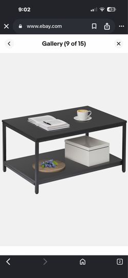 Two Tiers MDF Coffee Table Metal Frame Living Room Tea Table Desk, Black 4 35$
